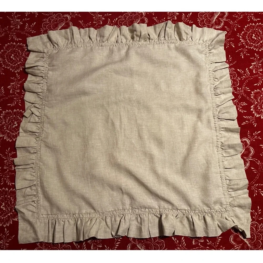 Pottery Barn 100% Linen Ruffle Euro Sham 26x26 Natural Flax Beige Square Pillow